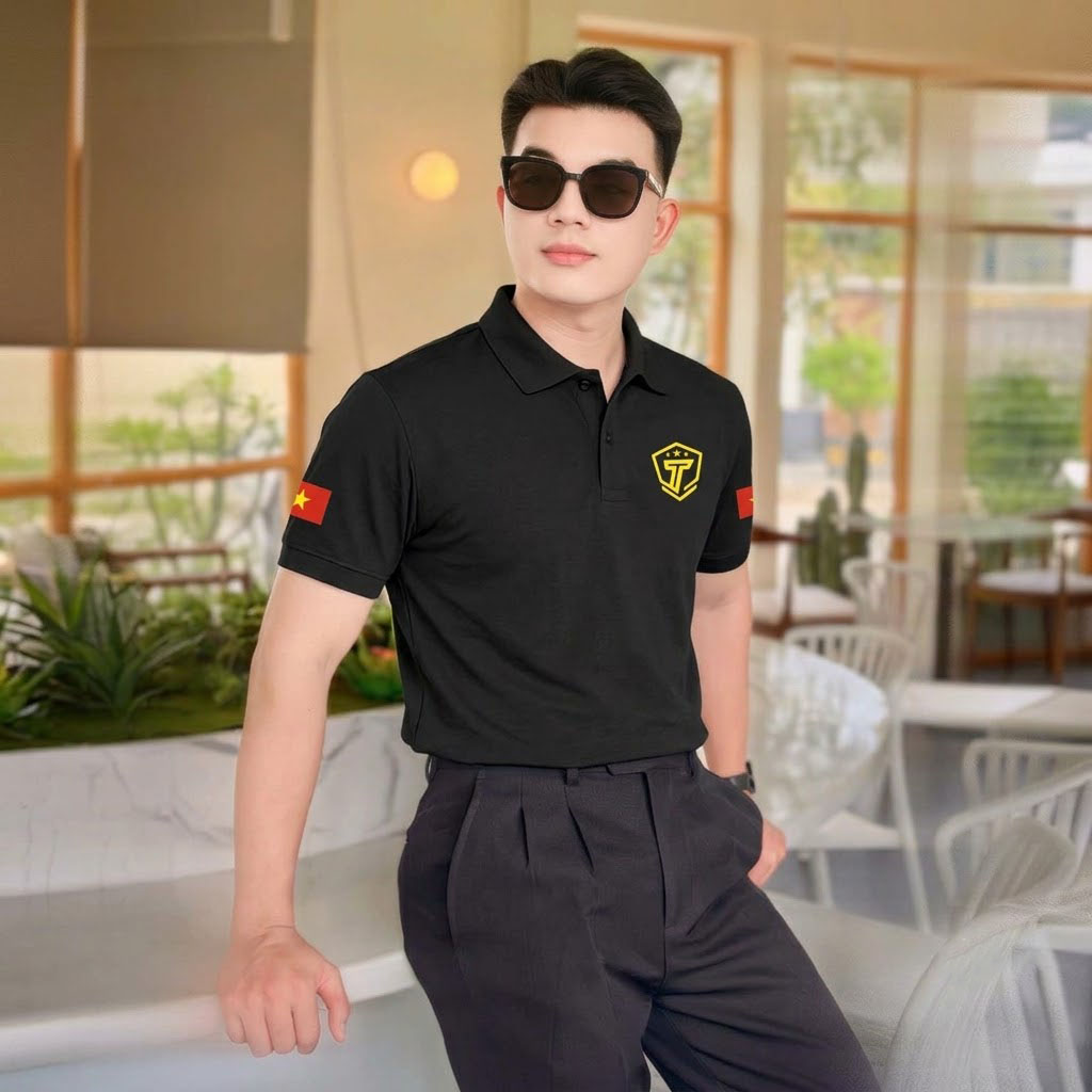 Mẫu áo polo đồng phục màu đen 