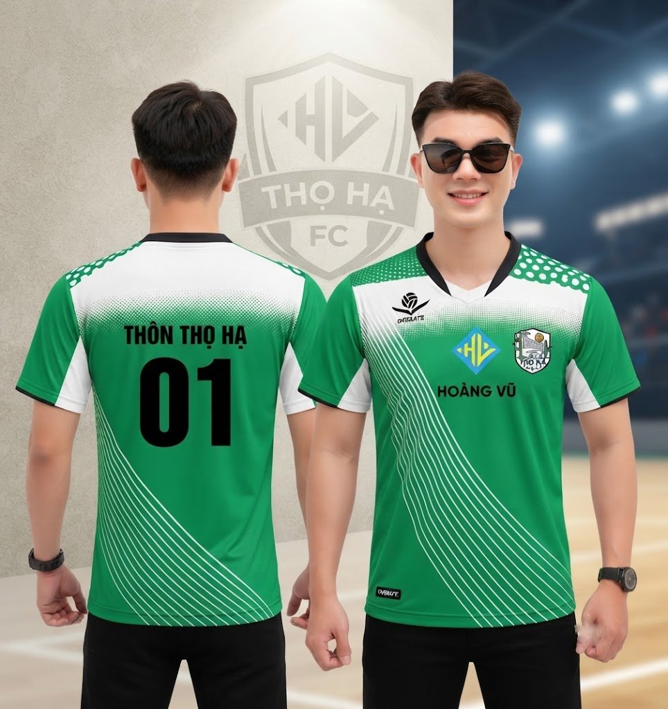 Mặt trước và sau của mẫu áo bóng đá, in hình logo sắc nét 