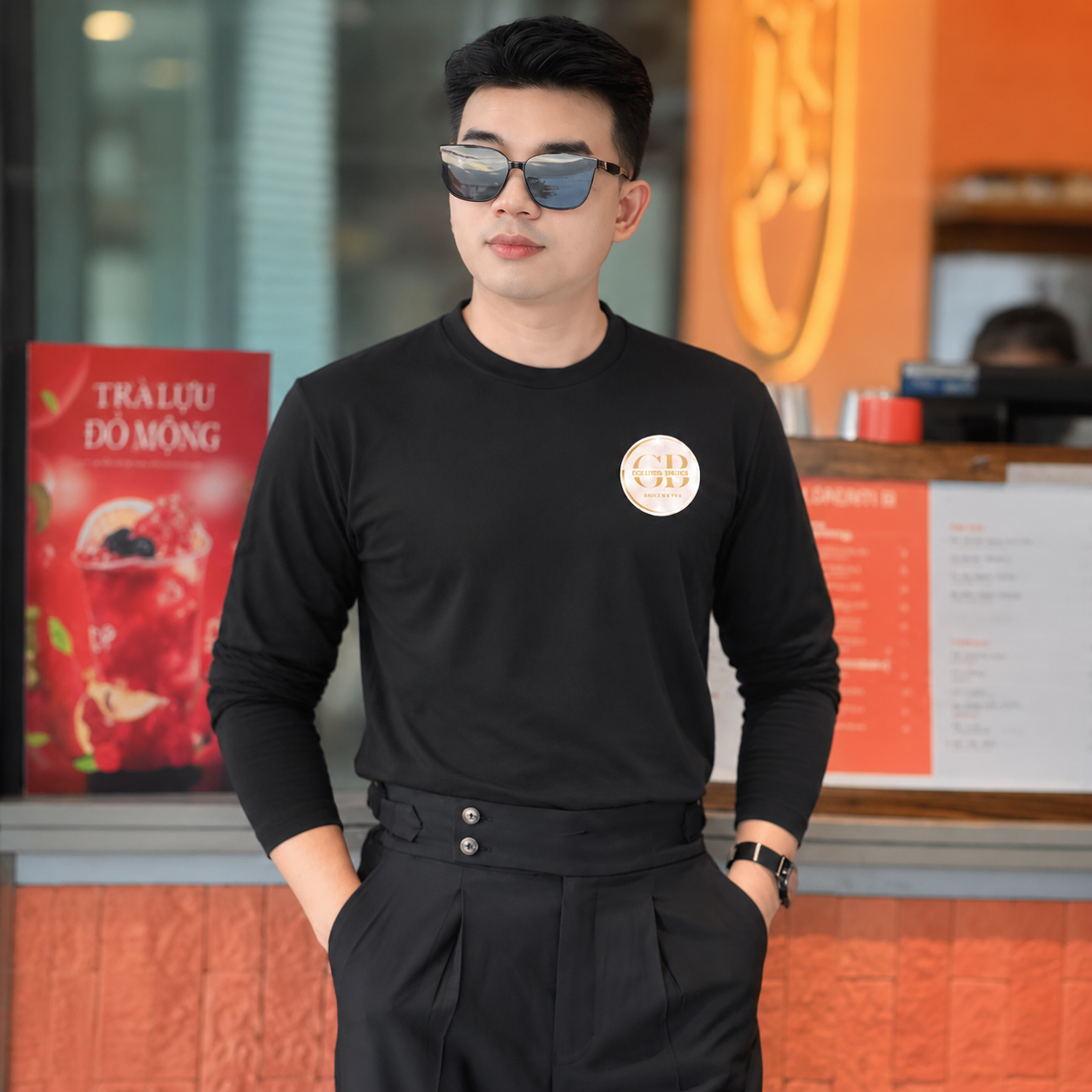 Mẫu áo polo dài tay màu đen hiện đại