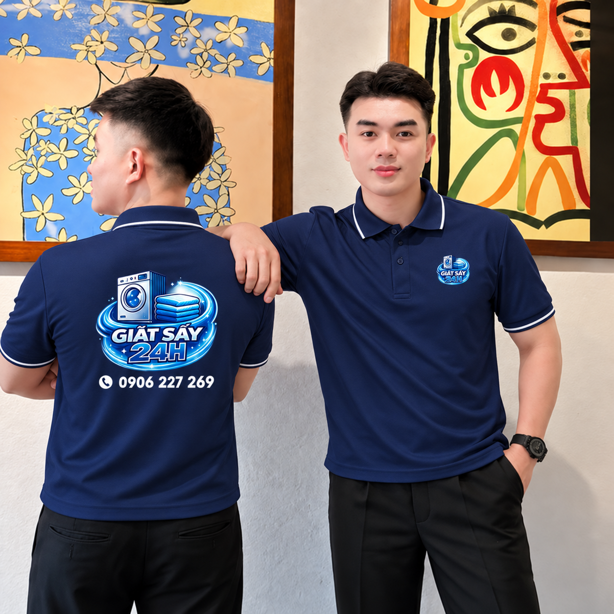 Logo doanh nghiệp được in rõ nét trên nền áo polo tại đồng phục Hồng Hà