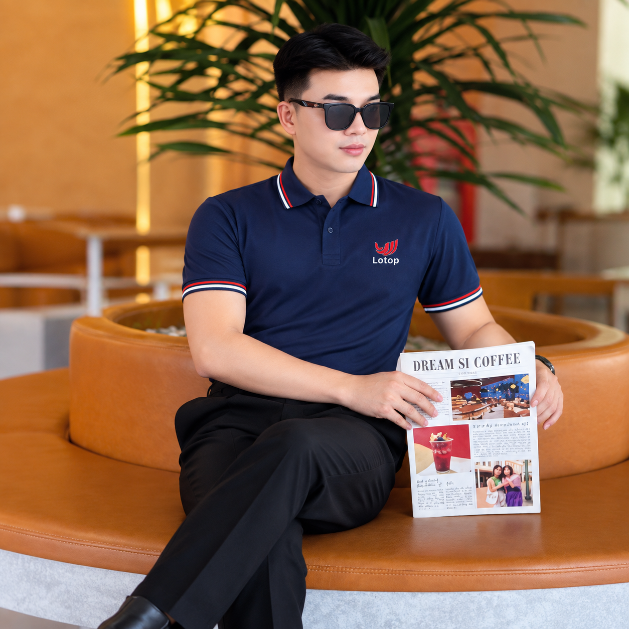 Mẫu áo polo màu xanh than phối viền kẻ