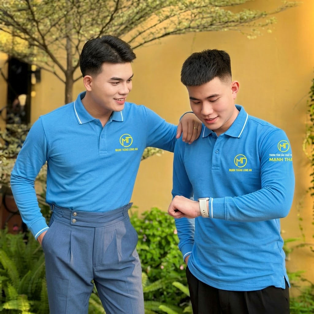 Đồng phục công ty nội thất với mẫu màu xanh