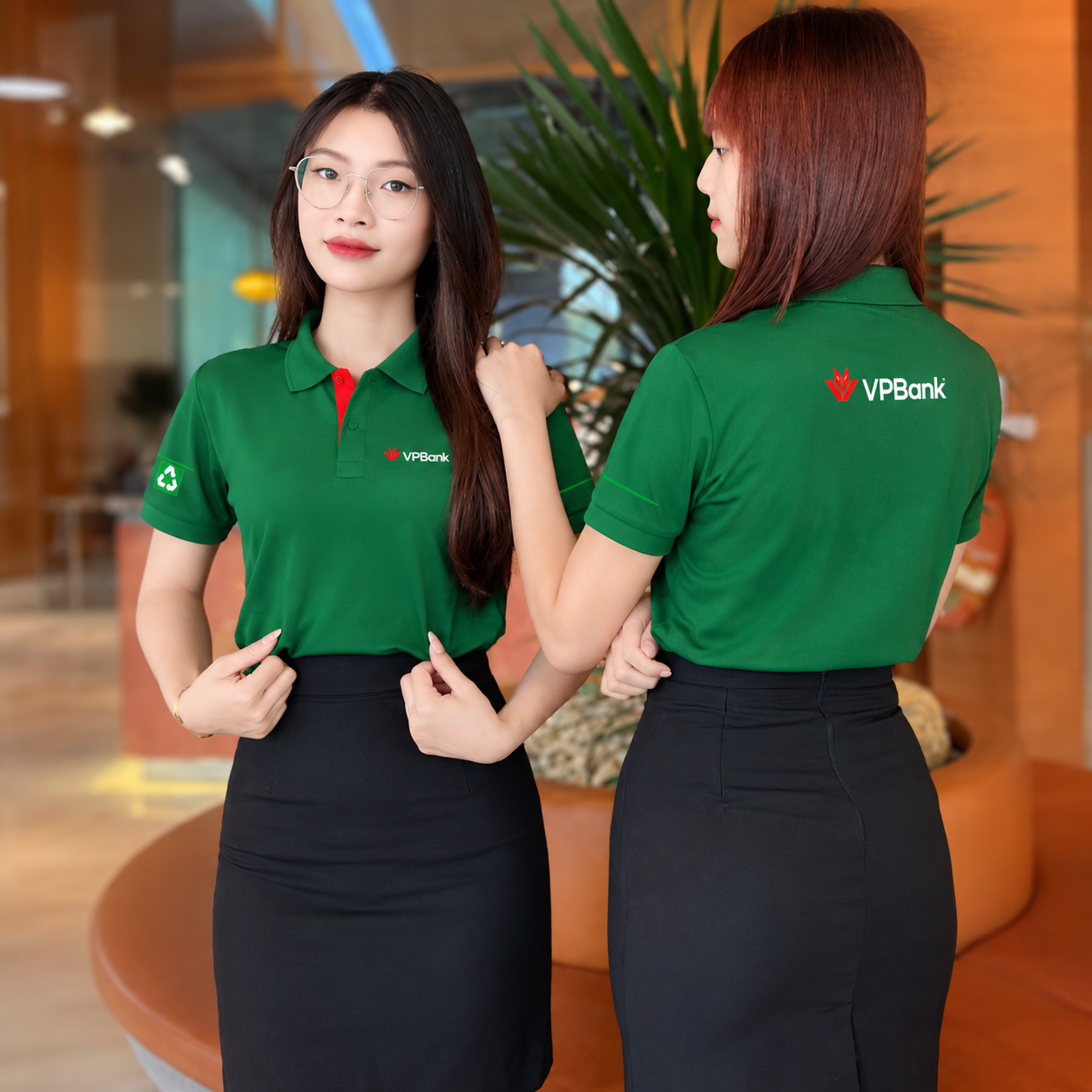 Mặt trước và sau maãu áo polo đồng phục ngân hàng